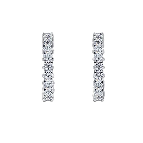 Amazon Essentials Platinum Plated Sterling Silver Hoop Earrings Set for Women with Princess Cut Infinite Elements Cubic