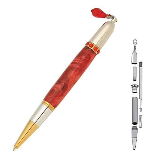 Penn State Industries PKCHPEN1 Diva Charm Twist Ballpoint Pen Kit for Woodturning Project (5-Pack Clear Crystals Gold T/