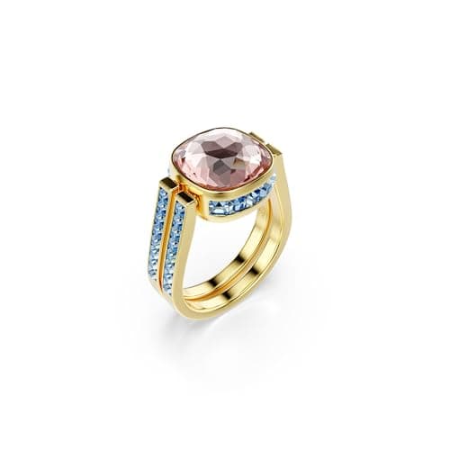 Swarovski Chroma Twist Cuff Bracelet - Cushion Cut Stones - Multi-Color Crystals - Gold Tone Finish Double Row Band for