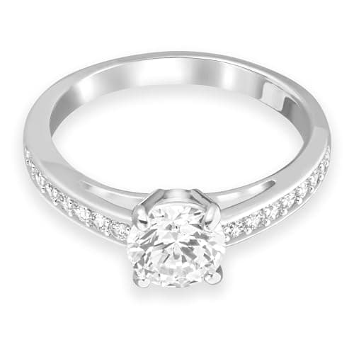 Swarovski Attract Round Ring Jewelry Collection for Women, Elegant Rhodium Finish, Clear Crystals, 10 PCS Crystal Ring S