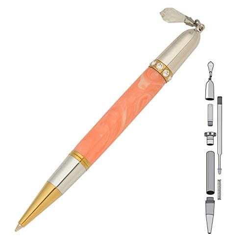 Penn State Industries PKCHPEN1 Diva Charm Twist Ballpoint Pen Kit for Woodturning Project (5-Pack Clear Crystals Gold T/