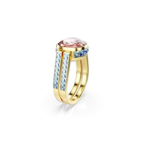 Swarovski Chroma Twist Cuff Bracelet - Cushion Cut Stones - Multi-Color Crystals - Gold Tone Finish Double Row Band for
