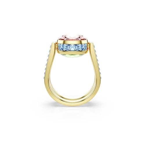 Swarovski Chroma Twist Cuff Bracelet - Cushion Cut Stones - Multi-Color Crystals - Gold Tone Finish Double Row Band for