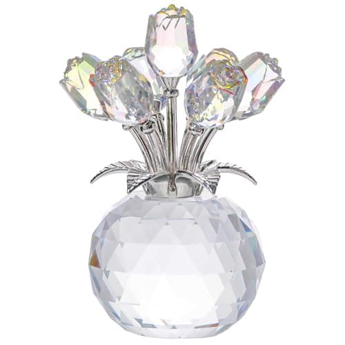 YWHL Handmade Crystal Purple Rose Flower Figurine with Round Vase, Romantic Gifts for Girlfriend and Wife, Home Decor fo