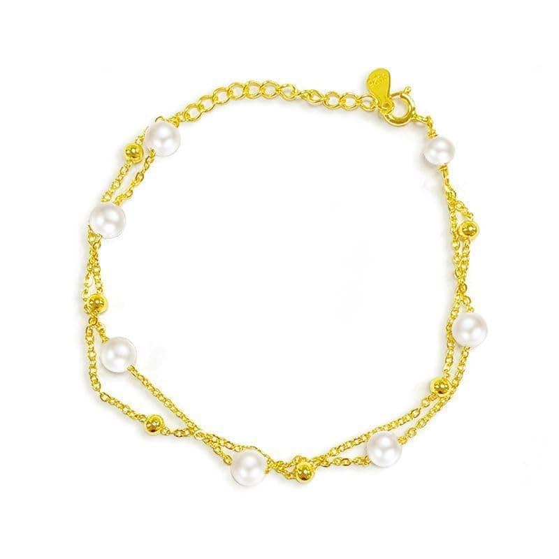 AMINKINA 14K Gold Pearl Bracelet, Double Layer Freshwater Pearl Bracelet, Mother's Day Gift for Mother and Wife, Elegant