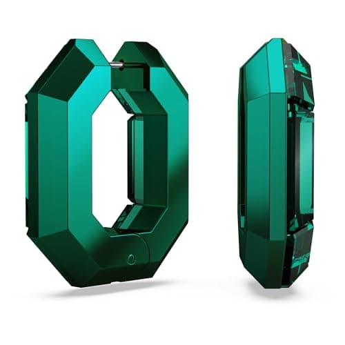 Swarovski Lucent Small Hoop Earrings Green Octagon-Shaped Crystals for Everyday Wear Unique Sparkling Design 10mm Earrin