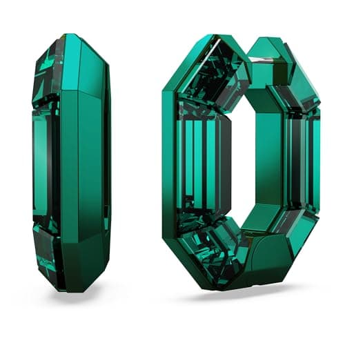 Swarovski Lucent Small Hoop Earrings Green Octagon-Shaped Crystals for Everyday Wear Unique Sparkling Design 10mm Earrin