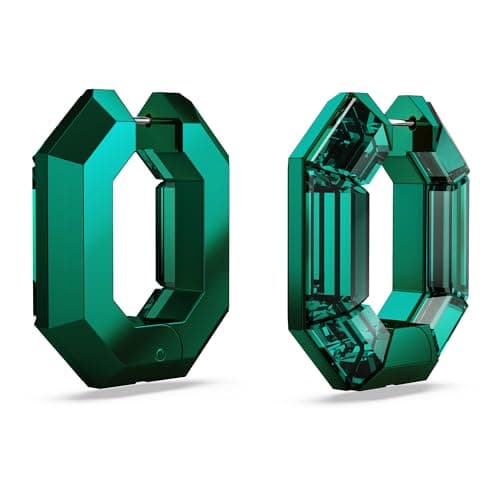 Swarovski Lucent Small Hoop Earrings Green Octagon-Shaped Crystals for Everyday Wear Unique Sparkling Design 10mm Earrin
