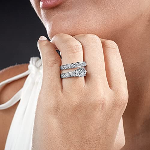 Metal Masters Womens 1.5 Carat Sterling Silver 925 Engagement Bridal Ring Set Round-Cut Cubic Zirconia - Elegant Jewelry