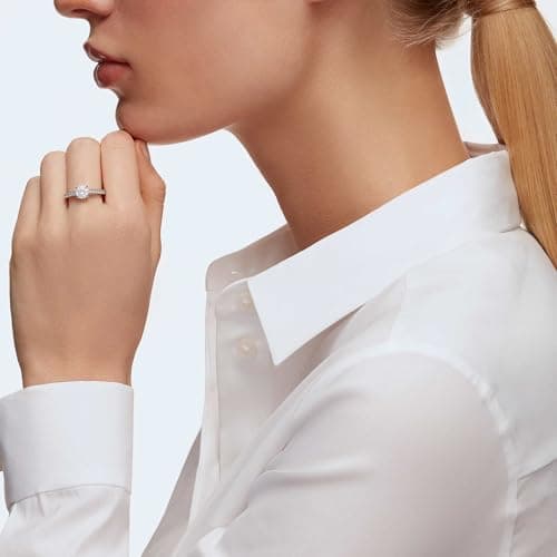 Swarovski Attract Round Ring Jewelry Collection for Women, Elegant Rhodium Finish, Clear Crystals, 10 PCS Crystal Ring S