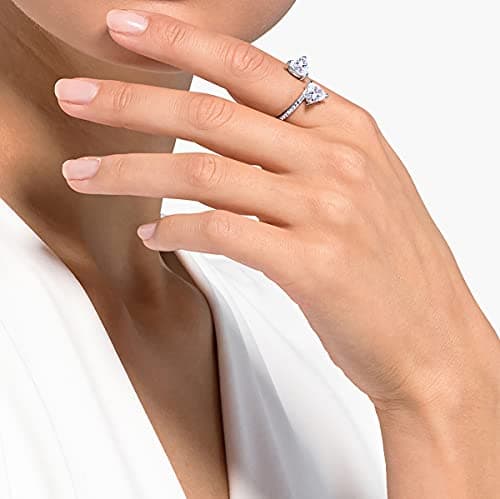 Swarovski Attract Soul Double Heart Ring, Rhodium Finish, Wedding Anniversary Gift for Her