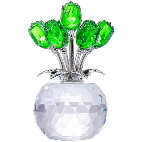 YWHL Handmade Crystal Purple Rose Flower Figurine with Round Vase, Romantic Gifts for Girlfriend and Wife, Home Decor fo