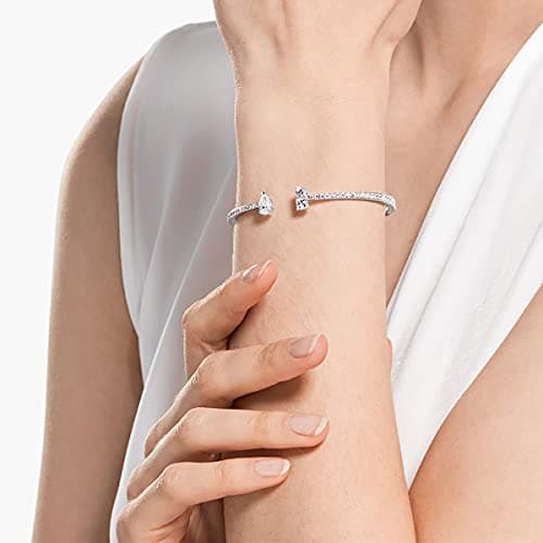Swarovski Attract Cuff Bracelet Jewelry Collection, Rhodium Tone Finish, Elegant Clear Crystals for Casual Wear, 7.5cm x