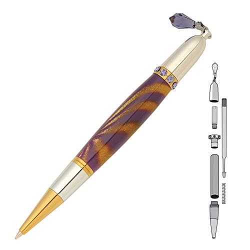 Penn State Industries PKCHPEN1 Diva Charm Twist Ballpoint Pen Kit for Woodturning Project (5-Pack Clear Crystals Gold T/