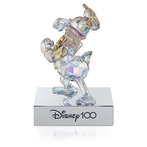 Swarovski Disney100 Mickey Mouse Figurine | Aurora Borealis Colour-Effect Crystal | Blue and Yellow Accents | Chrome Fin