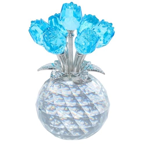 YWHL Handmade Crystal Purple Rose Flower Figurine with Round Vase, Romantic Gifts for Girlfriend and Wife, Home Decor fo