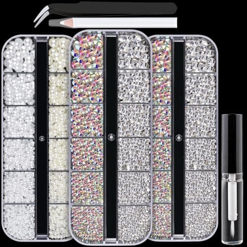 BELLEBOOST Iridescent Multi Shapes 3D Glass AB Crystal Nail Art Kit for Craft Decoration with Picks and Tweezers