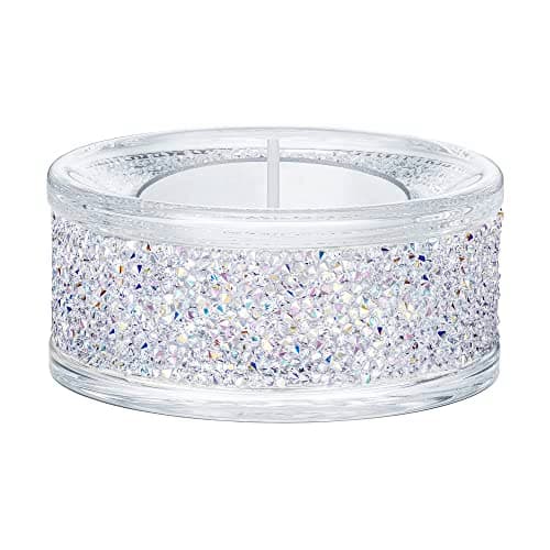 Swarovski Shimmer Tea Light Holder - Clear Crystals with Aurora Borealis Effect for Decor