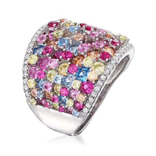 Ross-Simons |10 ct. t.w. Multicolored Simulated Sapphire and .20 ct. t.w. CZ Wide Ring for Ladies at Formal Events and E