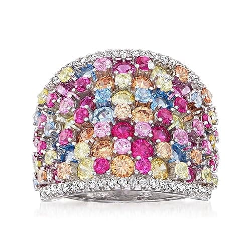 Ross-Simons |10 ct. t.w. Multicolored Simulated Sapphire and .20 ct. t.w. CZ Wide Ring for Ladies at Formal Events and E