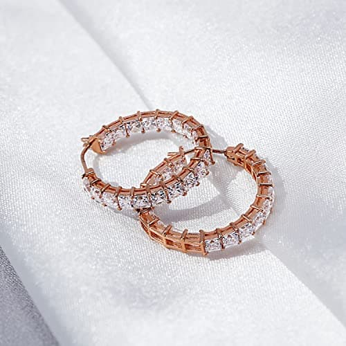 Amazon Essentials Platinum Plated Sterling Silver Hoop Earrings Set for Women with Princess Cut Infinite Elements Cubic