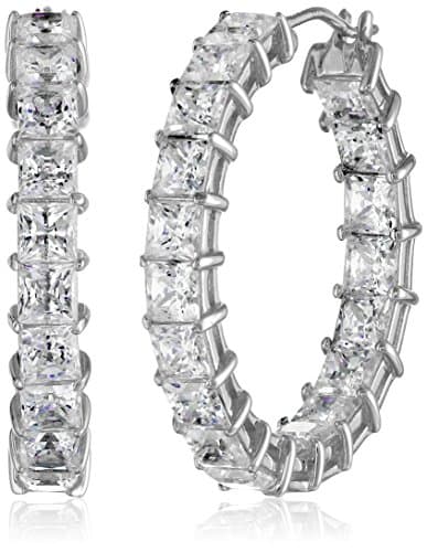 Amazon Essentials Platinum Plated Sterling Silver Hoop Earrings Set for Women with Princess Cut Infinite Elements Cubic