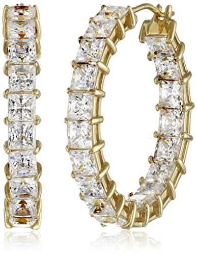 Amazon Essentials Platinum Plated Sterling Silver Hoop Earrings Set for Women with Princess Cut Infinite Elements Cubic