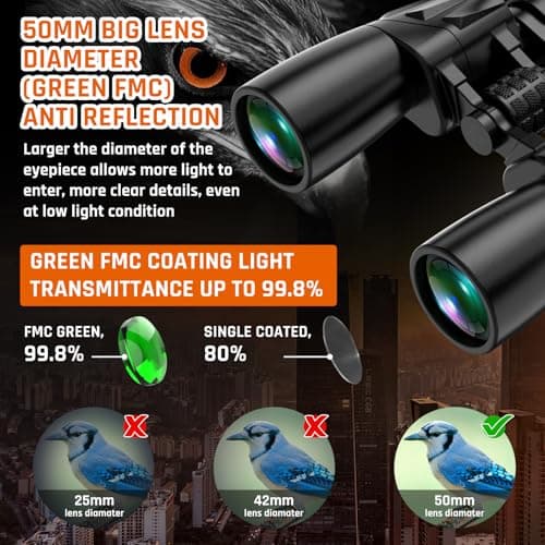 High Powered 10-30x50 Military Binoculars for Adults, Bird Watching and Traveling, Clear Low Light Vision at Night with