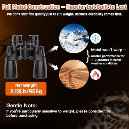 High Powered 10-30x50 Military Binoculars for Adults, Bird Watching and Traveling, Clear Low Light Vision at Night with