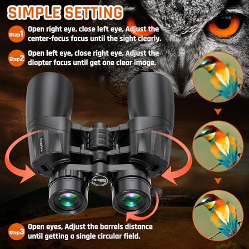 High Powered 10-30x50 Military Binoculars for Adults, Bird Watching and Traveling, Clear Low Light Vision at Night with