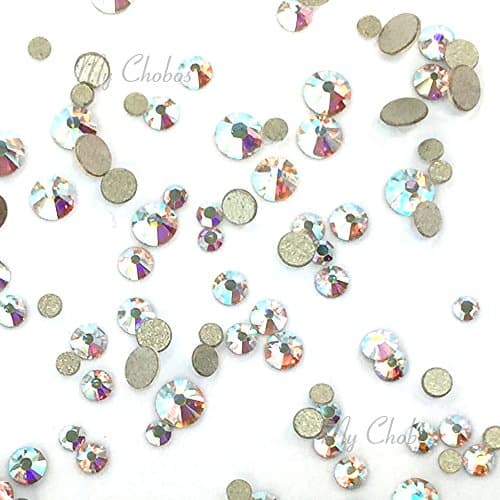 CRYSTAL AB 2058 Xilion Rose Rhinestones for Nail Art, Tiny Sizes (SS3-SS10), Mychobos 144 Pieces (1 Gross)