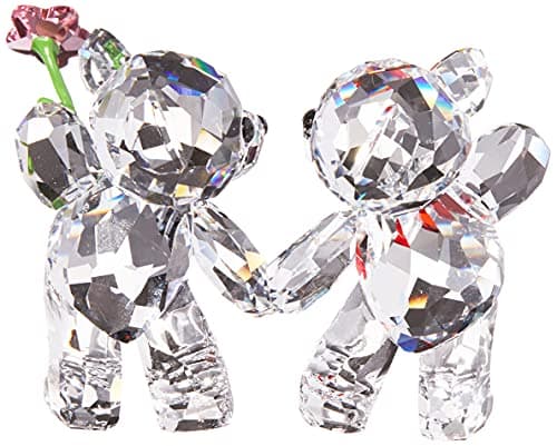 SWAROVSKI Kris Bears Happy Together Figurine Set for Couples, Clear Swarovski Crystal with Red Heart and Pink Flower, Co