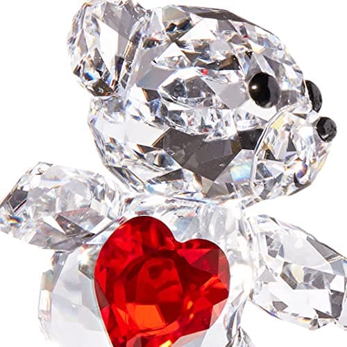 SWAROVSKI Kris Bears Happy Together Figurine Set for Couples, Clear Swarovski Crystal with Red Heart and Pink Flower, Co