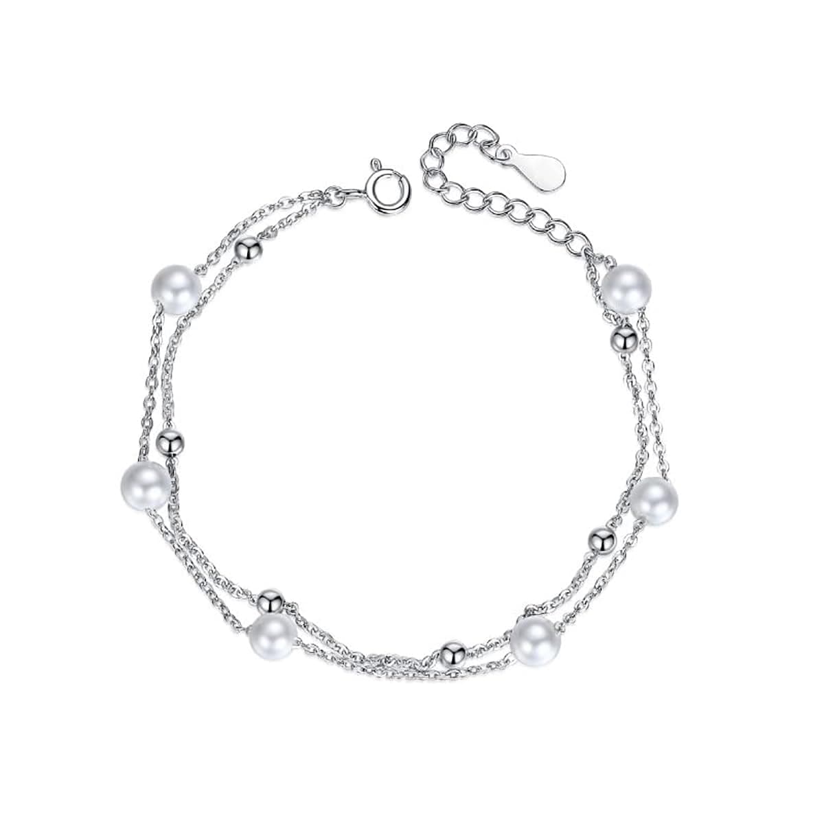 AMINKINA 14K Gold Pearl Bracelet, Double Layer Freshwater Pearl Bracelet, Mother's Day Gift for Mother and Wife, Elegant
