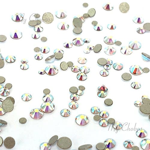 CRYSTAL AB 2058 Xilion Rose Rhinestones for Nail Art, Tiny Sizes (SS3-SS10), Mychobos 144 Pieces (1 Gross)