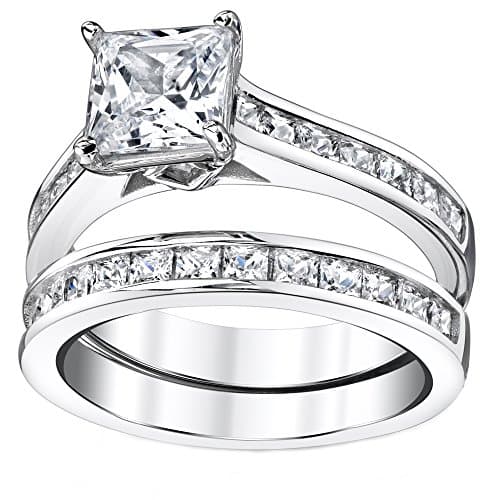 Bonndorf |3 Carats Sterling Silver Cubic Zirconia Bridal Set Engagement Wedding Ring Bands Princess Cut
Bonndorf |3 Cara