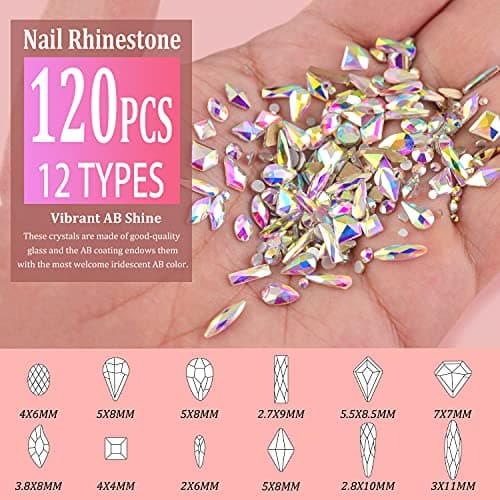 BELLEBOOST Iridescent Multi Shapes 3D Glass AB Crystal Nail Art Kit for Craft Decoration with Picks and Tweezers