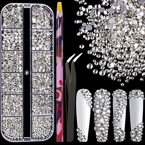 BELLEBOOST Iridescent Multi Shapes 3D Glass AB Crystal Nail Art Kit for Craft Decoration with Picks and Tweezers