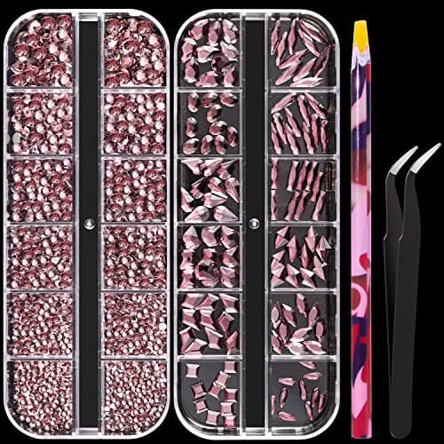 BELLEBOOST Iridescent Multi Shapes 3D Glass AB Crystal Nail Art Kit for Craft Decoration with Picks and Tweezers