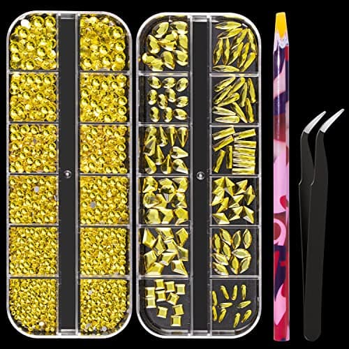 BELLEBOOST Iridescent Multi Shapes 3D Glass AB Crystal Nail Art Kit for Craft Decoration with Picks and Tweezers