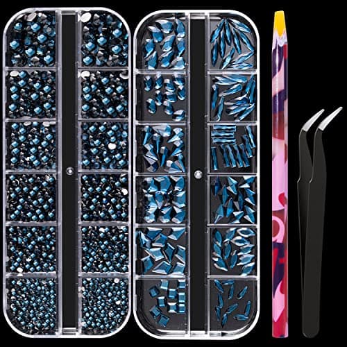 BELLEBOOST Iridescent Multi Shapes 3D Glass AB Crystal Nail Art Kit for Craft Decoration with Picks and Tweezers
