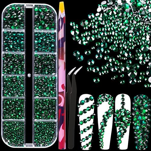 BELLEBOOST Iridescent Multi Shapes 3D Glass AB Crystal Nail Art Kit for Craft Decoration with Picks and Tweezers