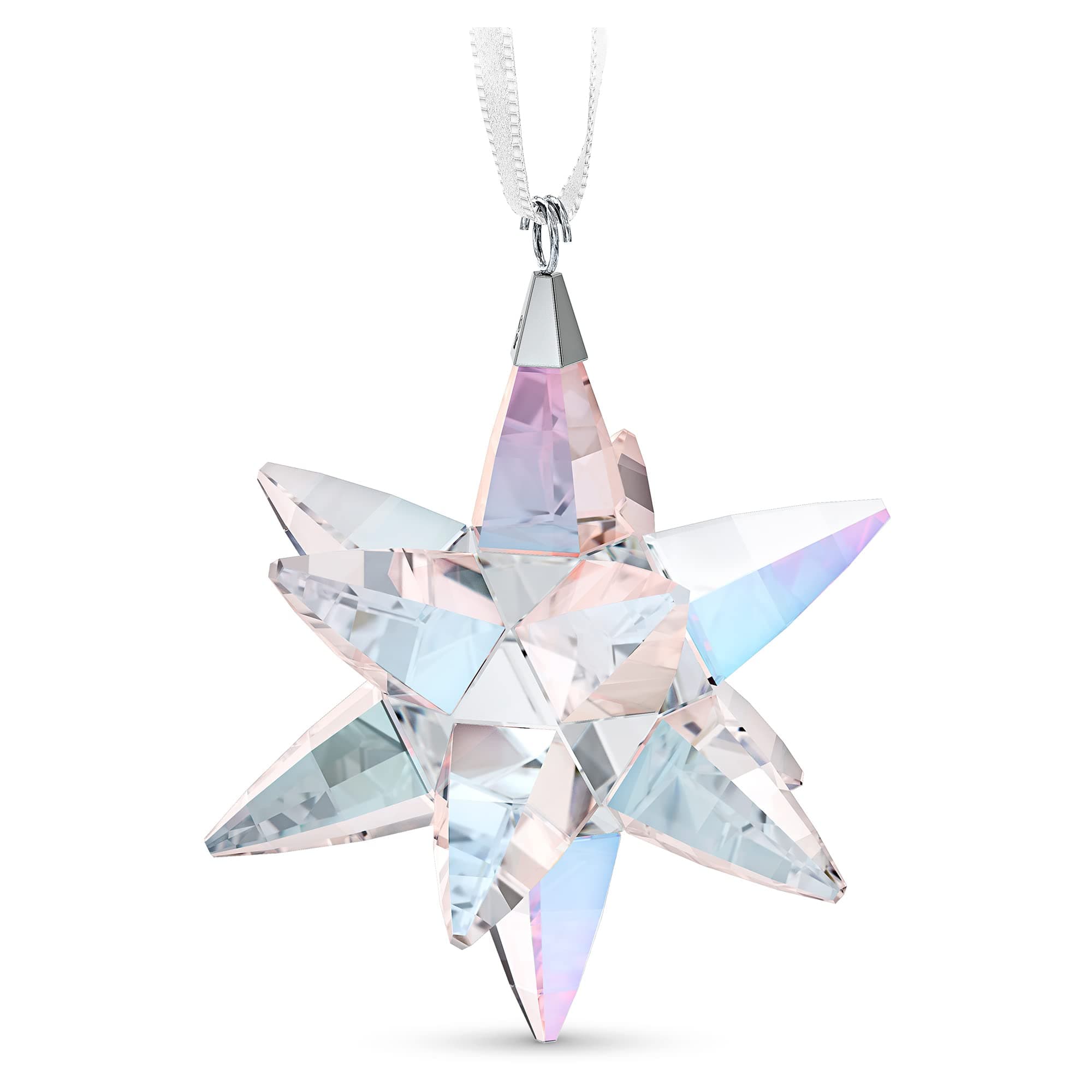 Swarovski Shimmer Star Ornament Medium Multicolored Crystals White Satin Ribbon Perfect for Décor Swarovski Classic Coll
