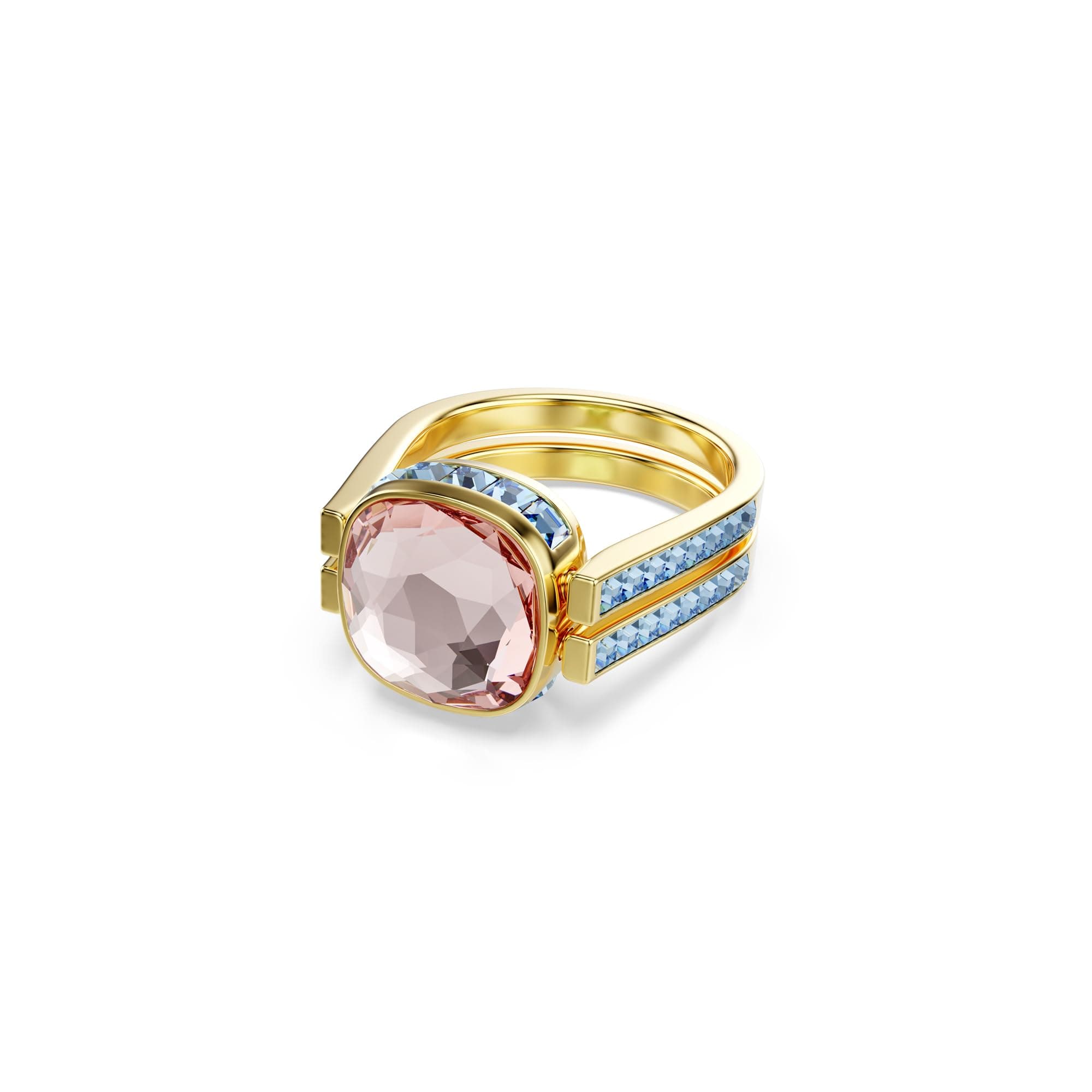 Swarovski Chroma Twist Cuff Bracelet - Cushion Cut Stones - Multi-Color Crystals - Gold Tone Finish Double Row Band for
