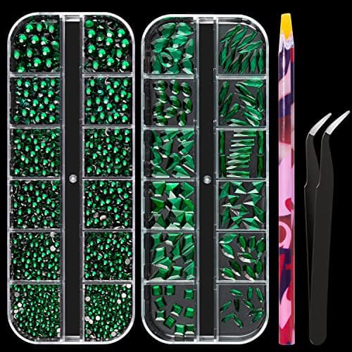 BELLEBOOST Iridescent Multi Shapes 3D Glass AB Crystal Nail Art Kit for Craft Decoration with Picks and Tweezers