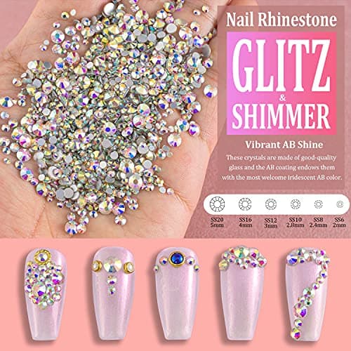 BELLEBOOST Iridescent Multi Shapes 3D Glass AB Crystal Nail Art Kit for Craft Decoration with Picks and Tweezers