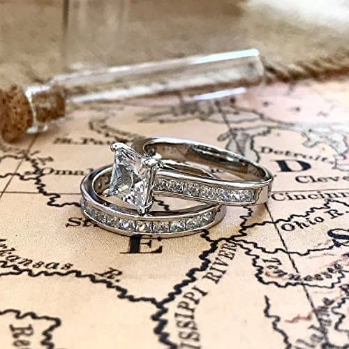 Bonndorf |3 Carats Sterling Silver Cubic Zirconia Bridal Set Engagement Wedding Ring Bands Princess Cut
Bonndorf |3 Cara