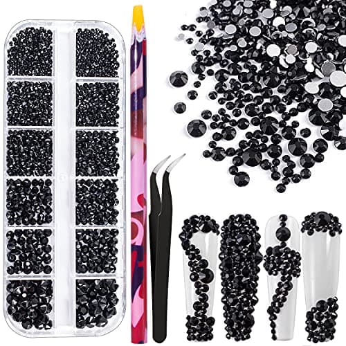 BELLEBOOST Iridescent Multi Shapes 3D Glass AB Crystal Nail Art Kit for Craft Decoration with Picks and Tweezers