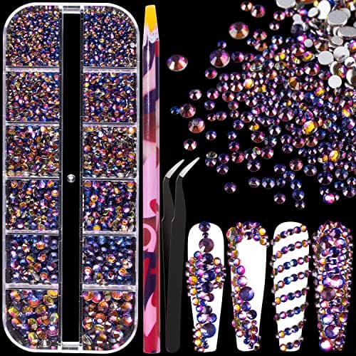 BELLEBOOST Iridescent Multi Shapes 3D Glass AB Crystal Nail Art Kit for Craft Decoration with Picks and Tweezers
