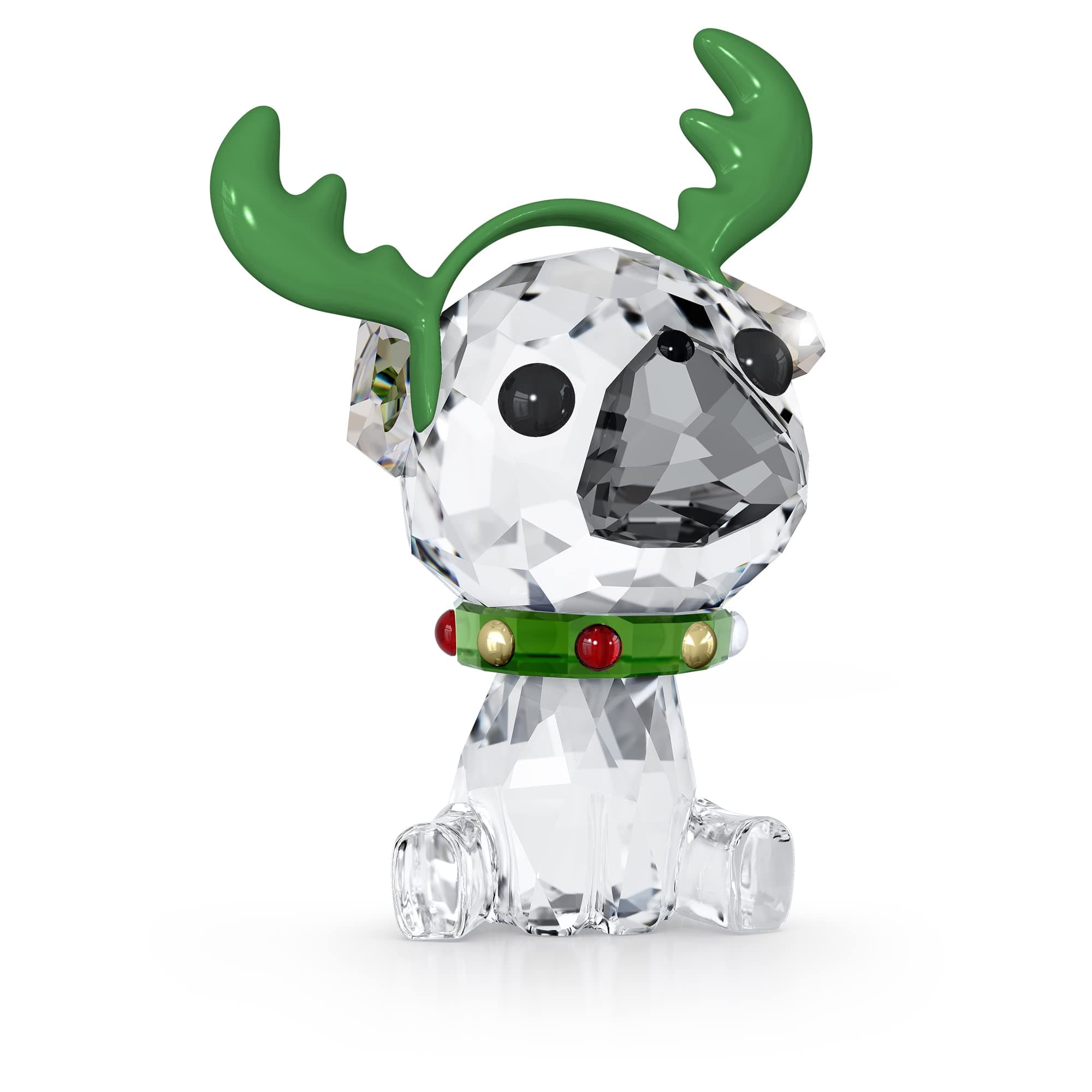 Swarovski Holiday Cheers Christmas Pug Ornament for Home Decor, Gold-Tone, White, Red and Green Crystals, |5" Height, Fe